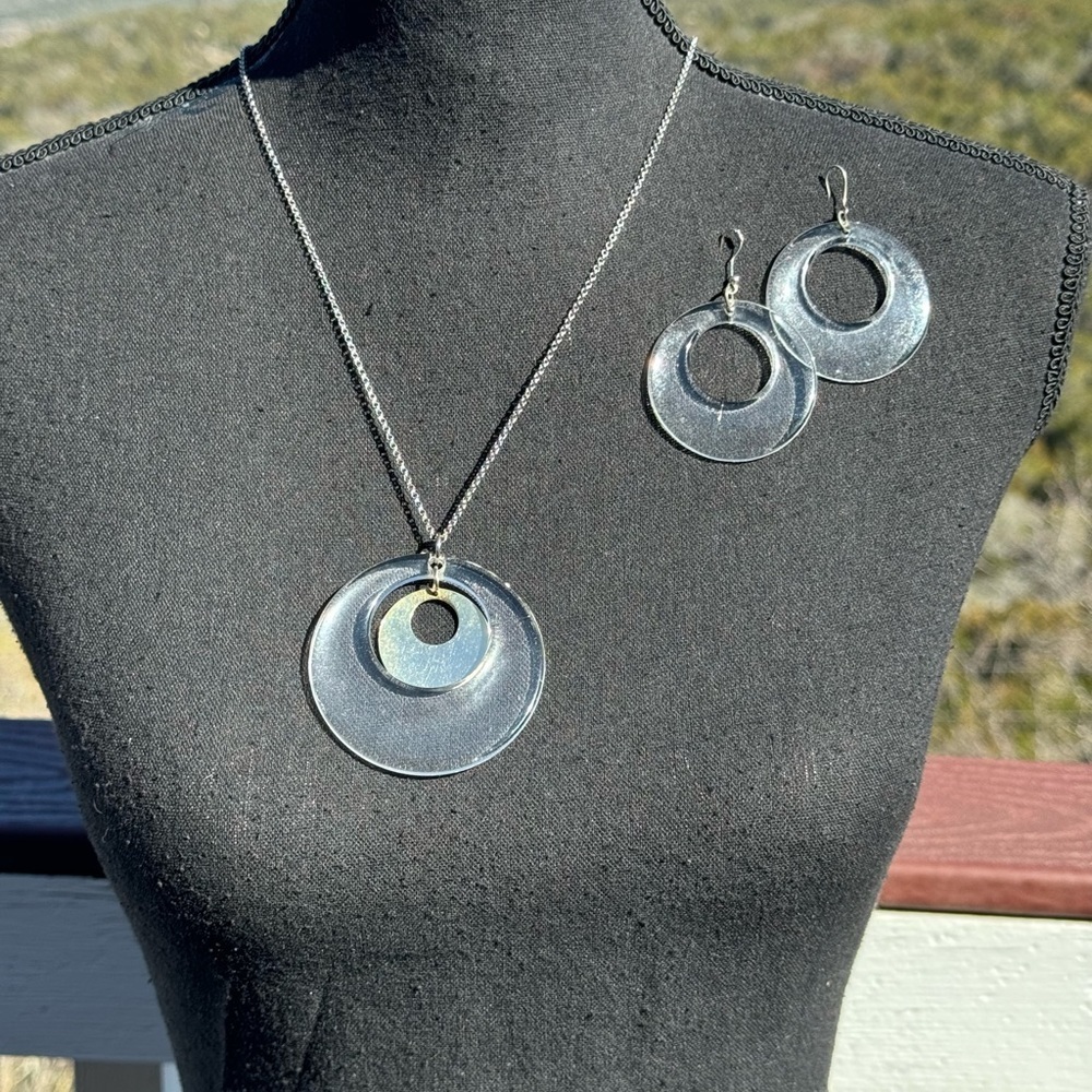 Bohemian Clear and Gold tone Pendant and Earrings Set